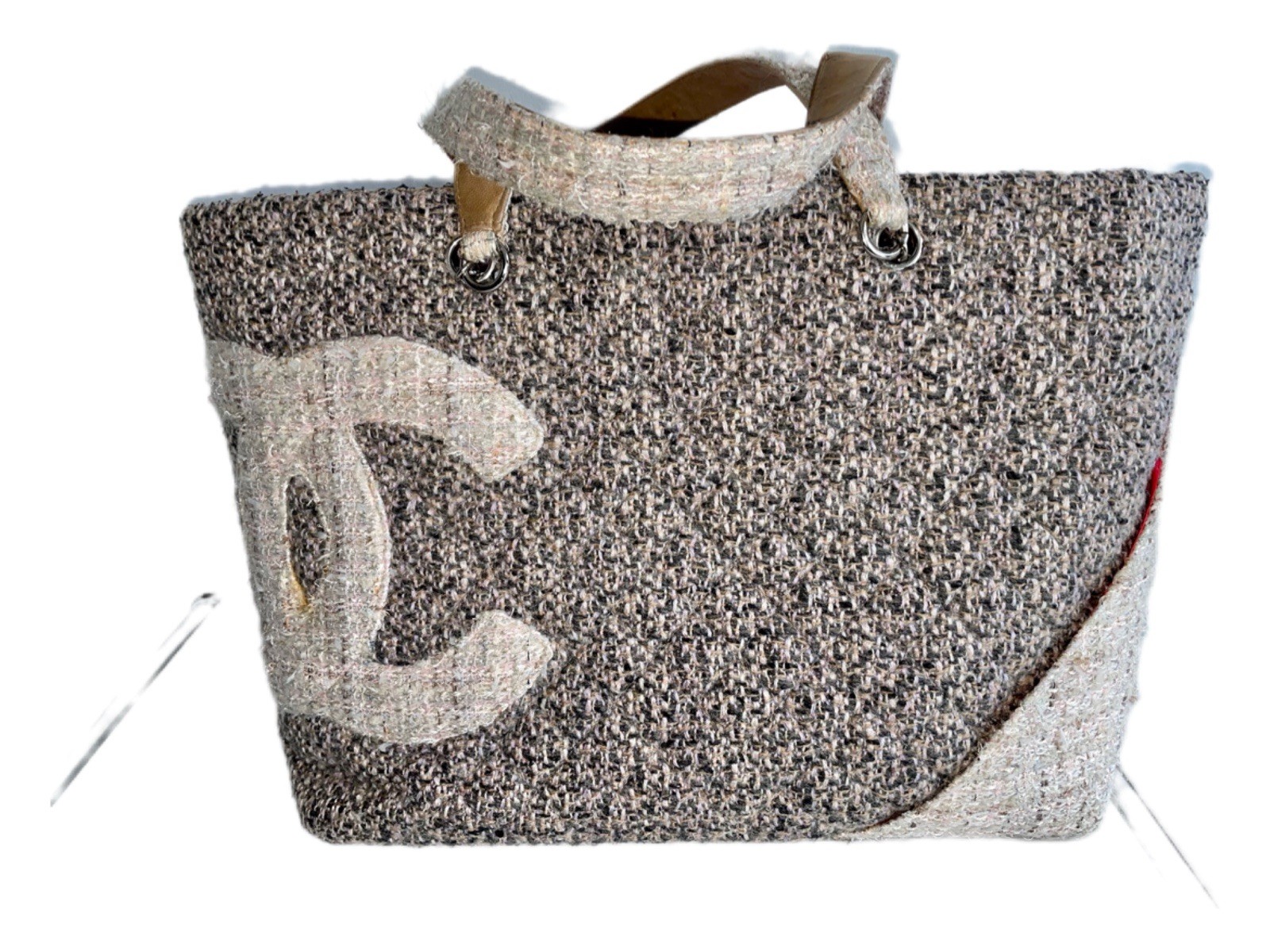 Chanel Cambon Shopping Bag Tweed Shoulder Beige CC Logo Bag Handbag