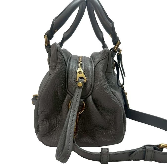 MARC BY MARC JACOBS Classic Q Mini Boston Gray Leather Gold Handbag 2Way Y2K