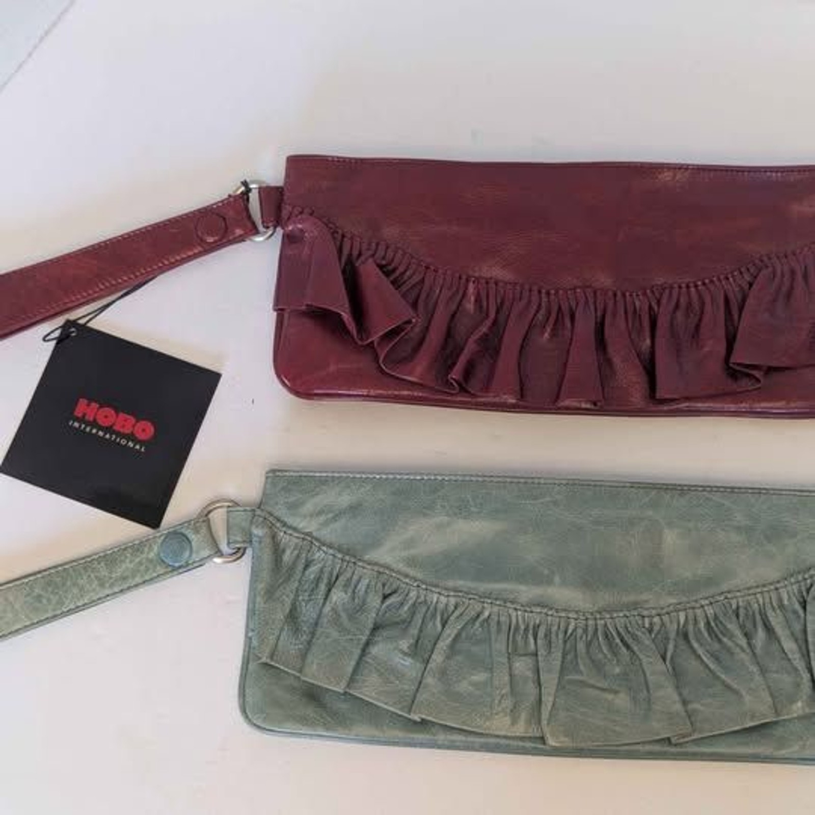 2 Hobo International Leather Y2K Wristlet Clutch Purses with Ruffles 11×4.5″