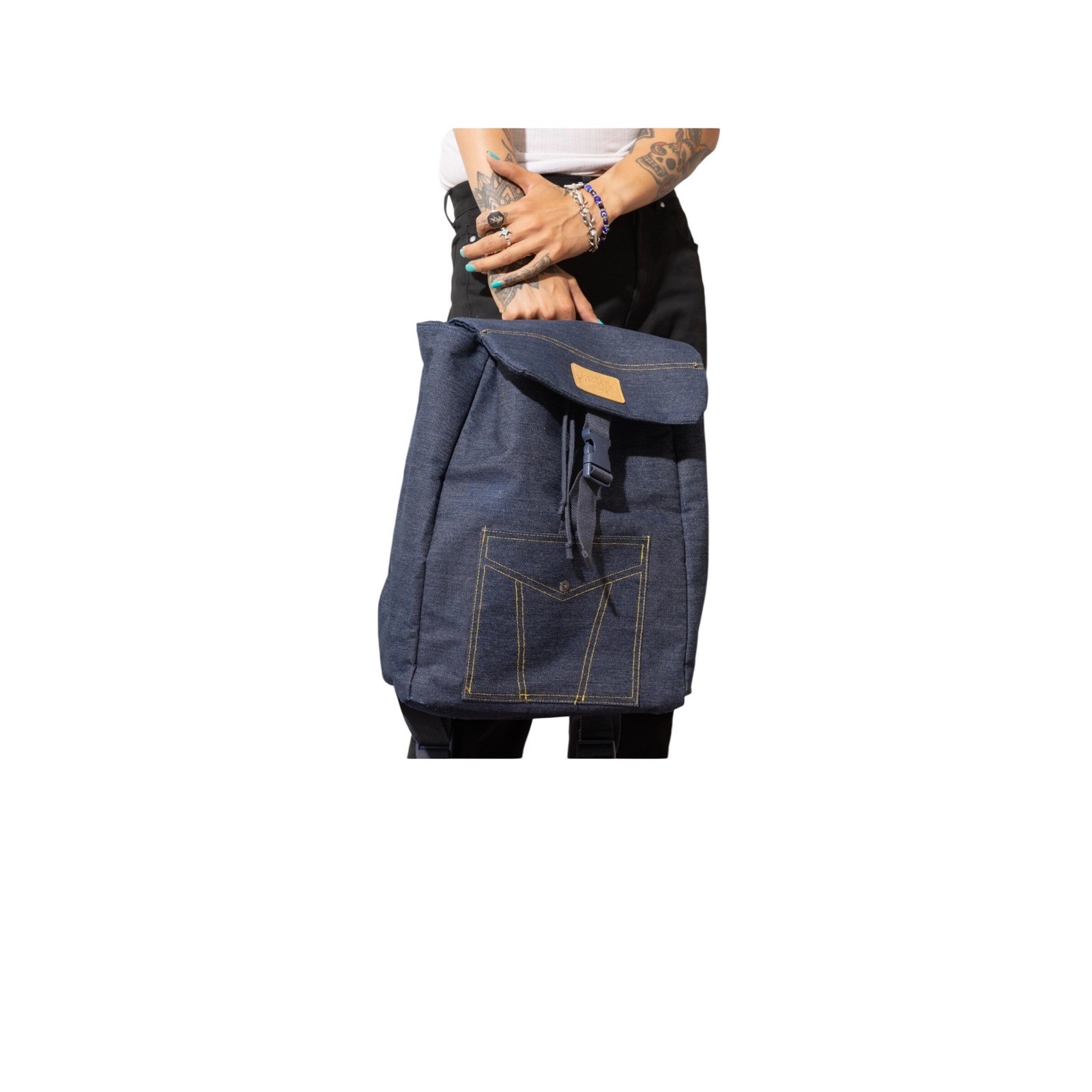 Jean Paul Gaultier Pour Vous Denim Backpack Indigo Blue Vintage Buckle Flap