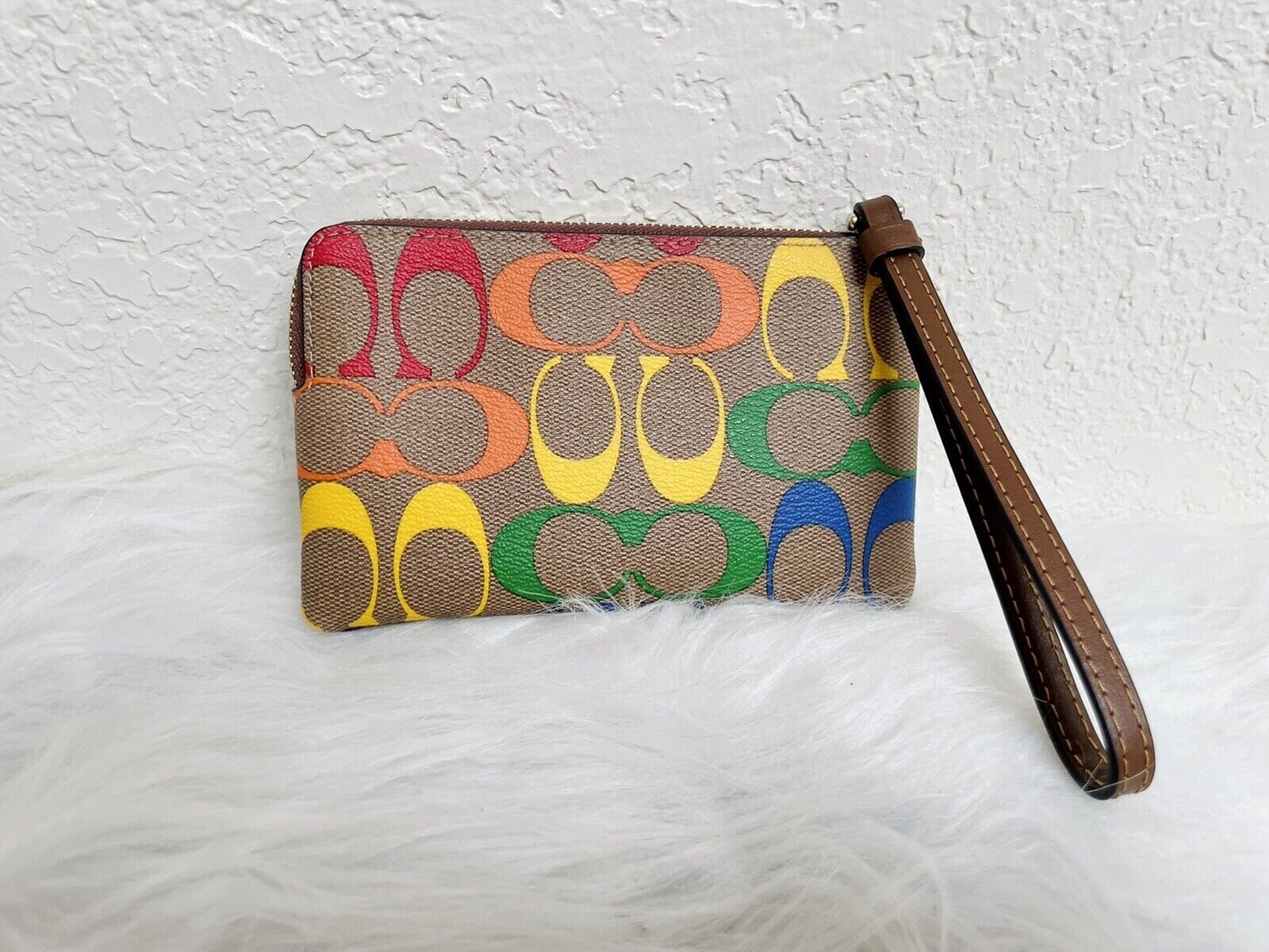 Coach Corner Zip Wristlet In Rainbow Signature Canvas C9945 NWT PRIDE COLLECTION