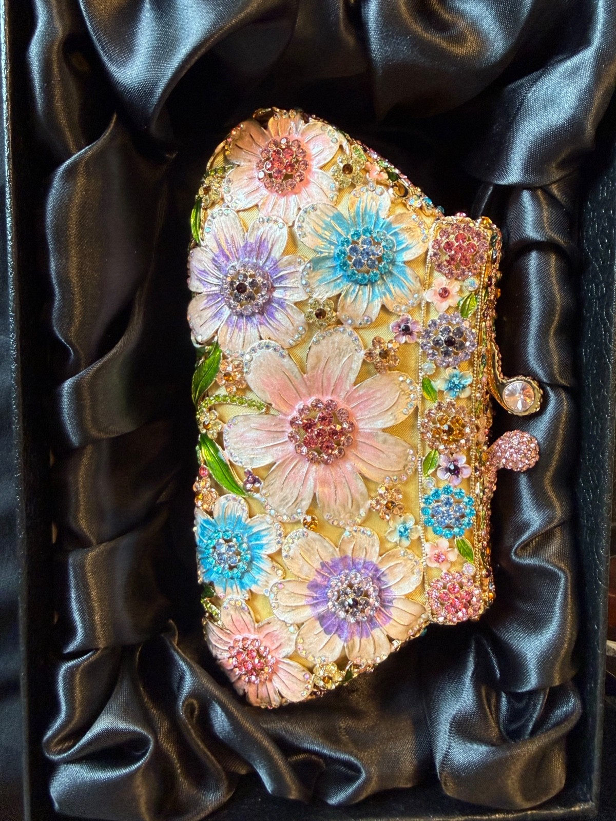 Off Park Collection Enamel Floral Crystal Clutch Jeweled Garden Evening Bag NWOT