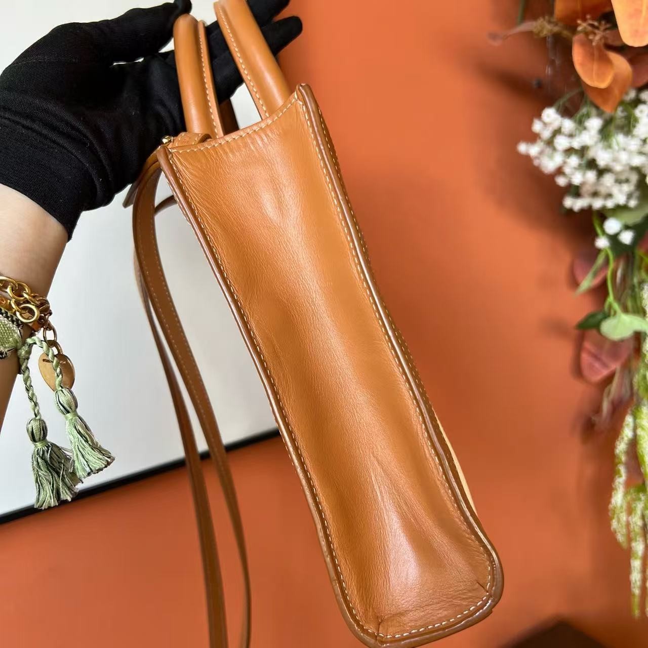 Celine Vertical Cabas Canvas Brown Leather Trim Tote Handbag