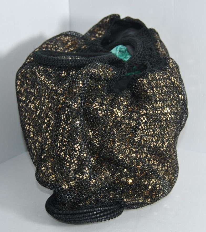 Black Crochet Knit Gold Sequin Hobo Handheld Purse 12 Long x 15 in Tall