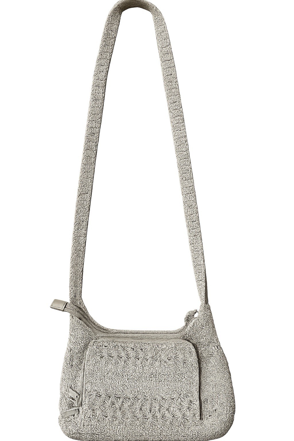 Amanda Smith Beige Crochet Knit Crossbody Shoulder Bag Boho Zip Pocket