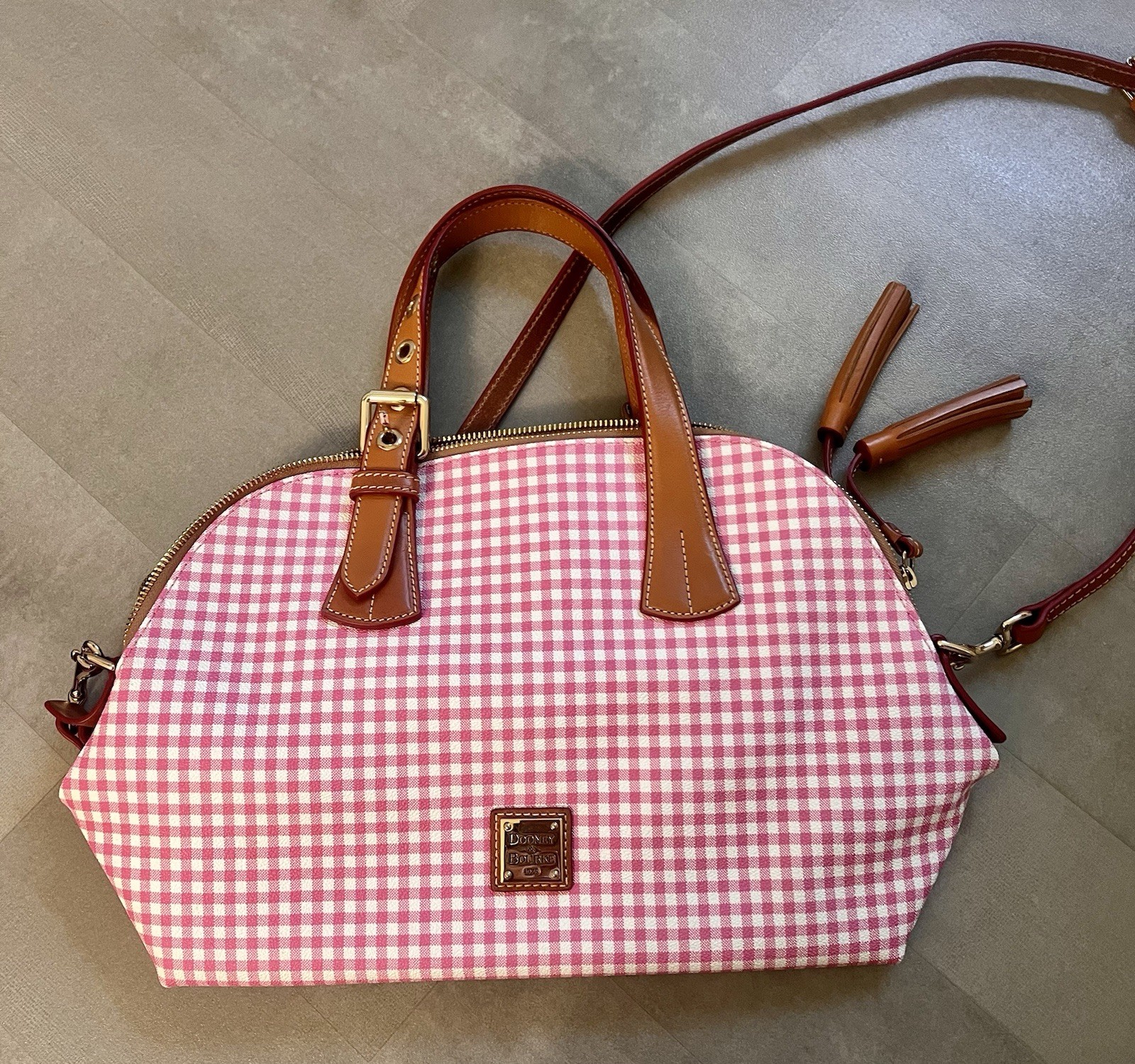 Dooney & Bourke Pink/White Gingham Satchel Top Handle Detachable Strap Wallet