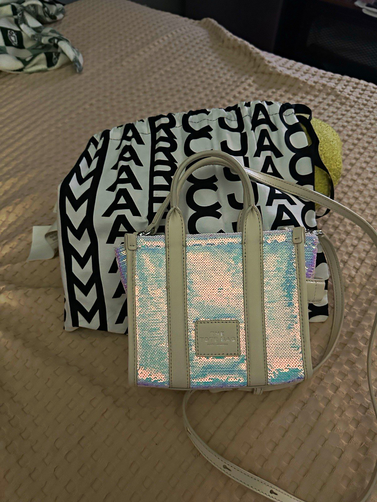 Marc Jacobs The Tote Bag Mini Iridescent Sequin Zip Top Handle Crossbody