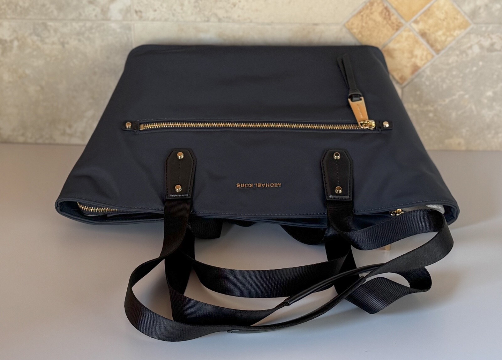 MICHAEL KORS POLLY MEDIUM CARRYALL TOTE SHOULDER BAG DARK NAVY ADMIRAL