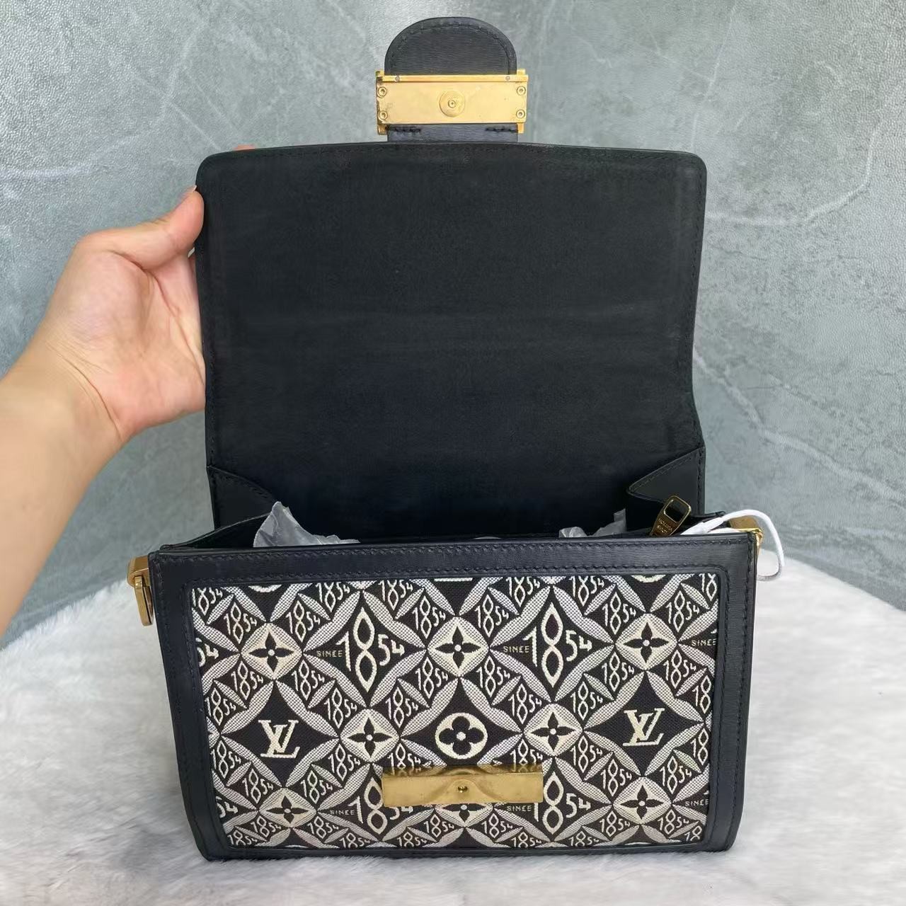 Louis Vuitton Dauphine MM Since 1854 Jacquard Canvas Flap Crossbody Bag Black