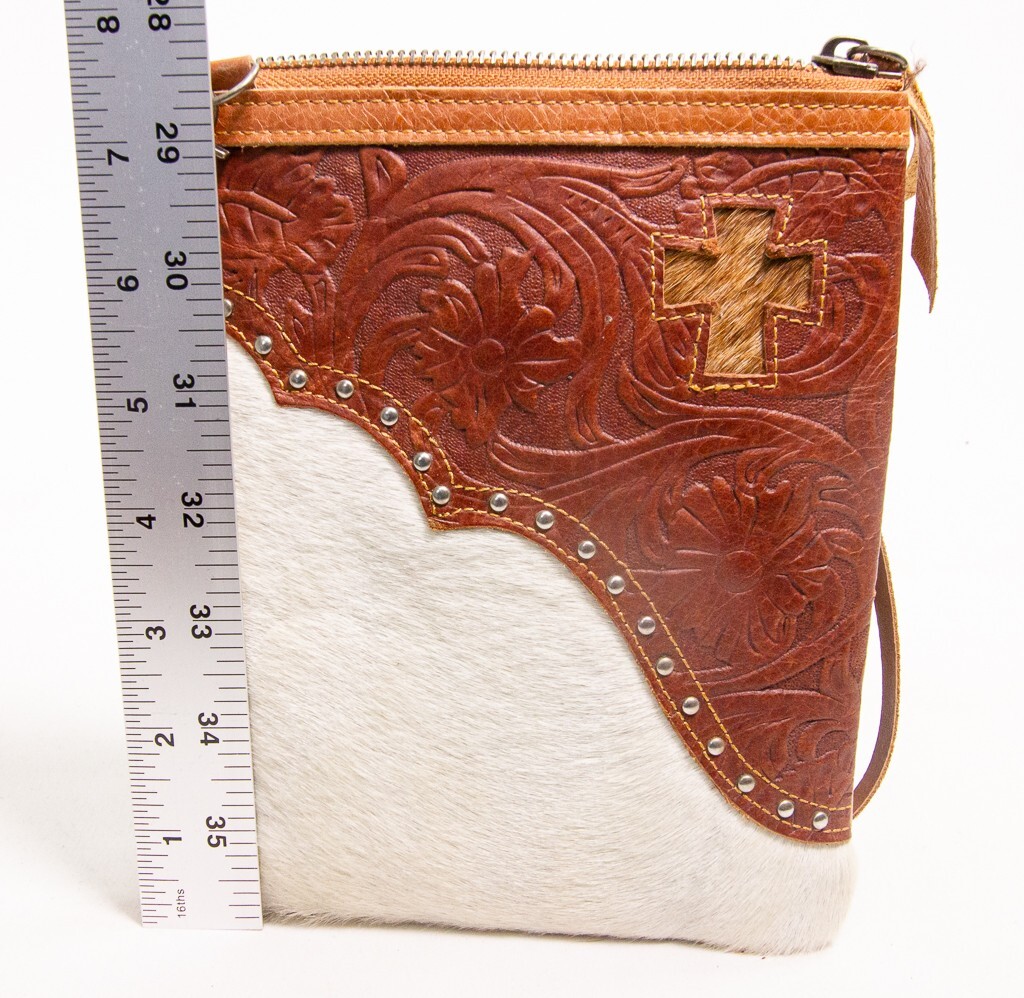 P & G Cream Brown Leatherwork Hide Purse Bag Women’s