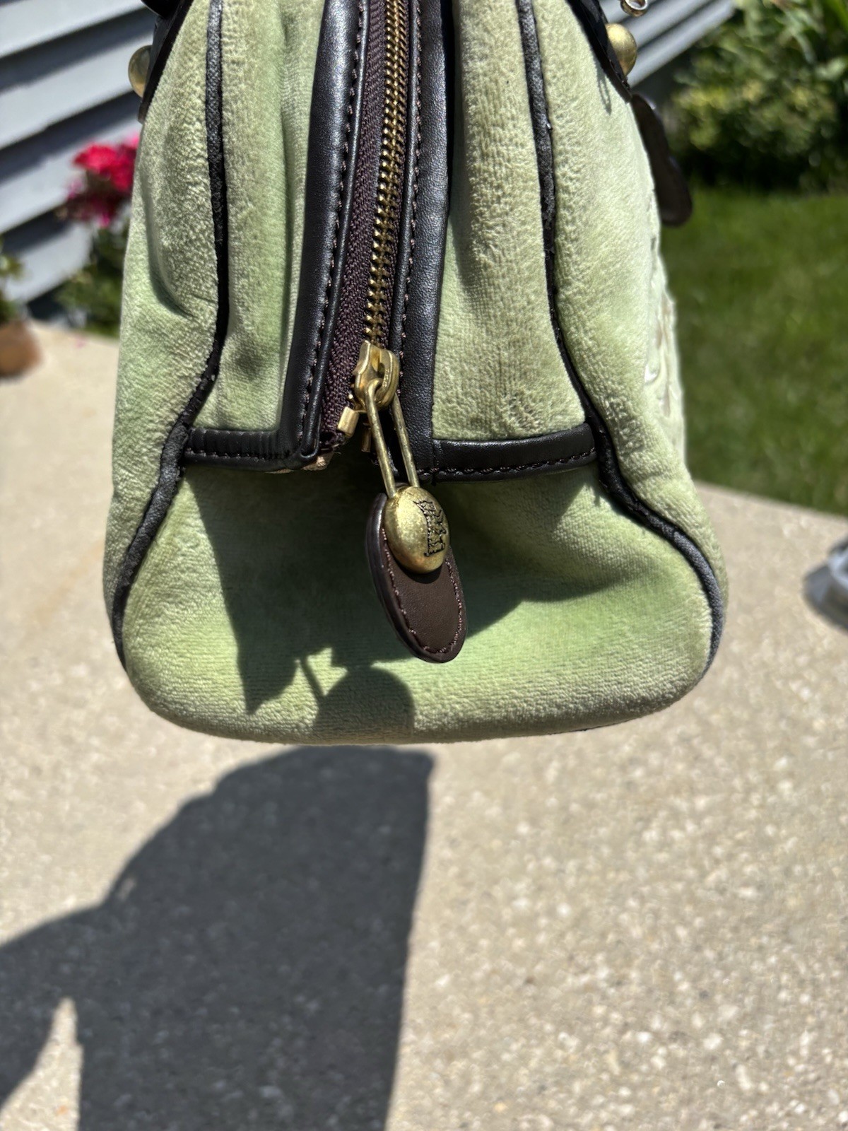 Vintage Juicy Couture Royal Juicy Bowler Green & Brown Satchel Bag Purse Y2K