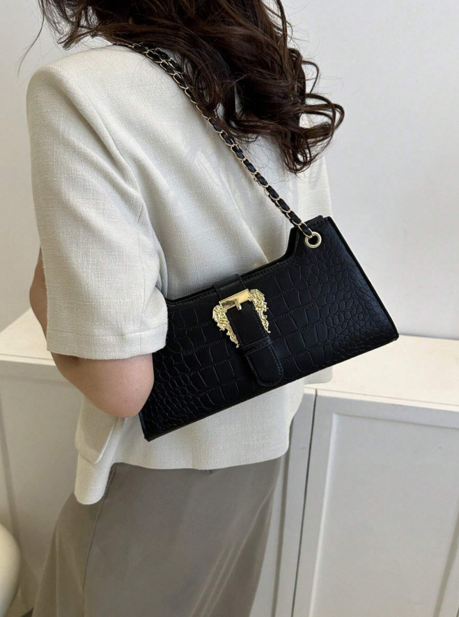 Women’s Stone Pattern Underarm Handbag Small Square Shoulder Purse Fashion Tote