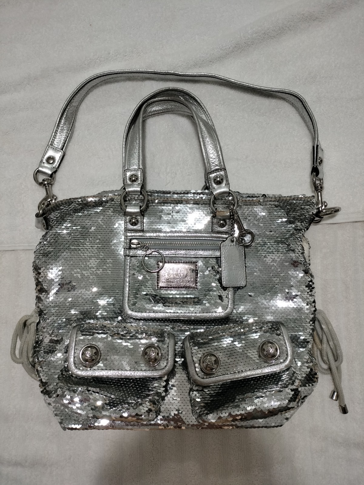 Coach Poppy Limited Edition 13821 Sequin Spotlight Silver Shoulder Bag