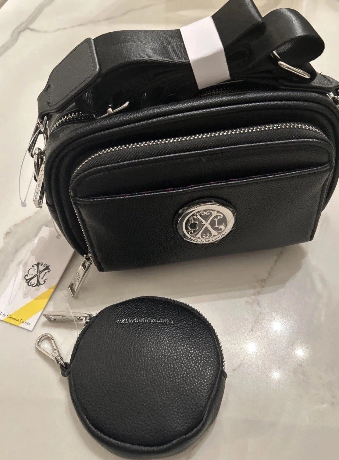 CXL Christian Lacroix Black Camera Bag Style Crossbody & Coin Purse Silver HW