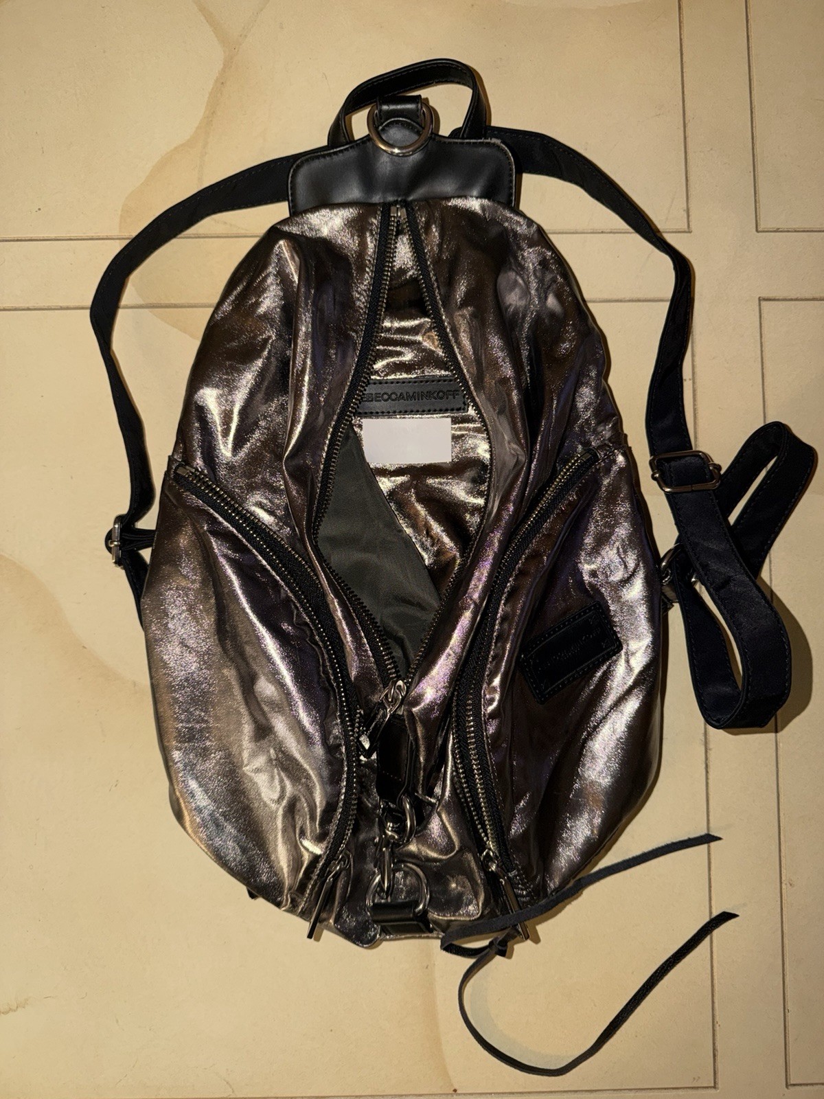 Rebecca Minkoff Silver Metallic Julian Convertible Backpack Used See Pics