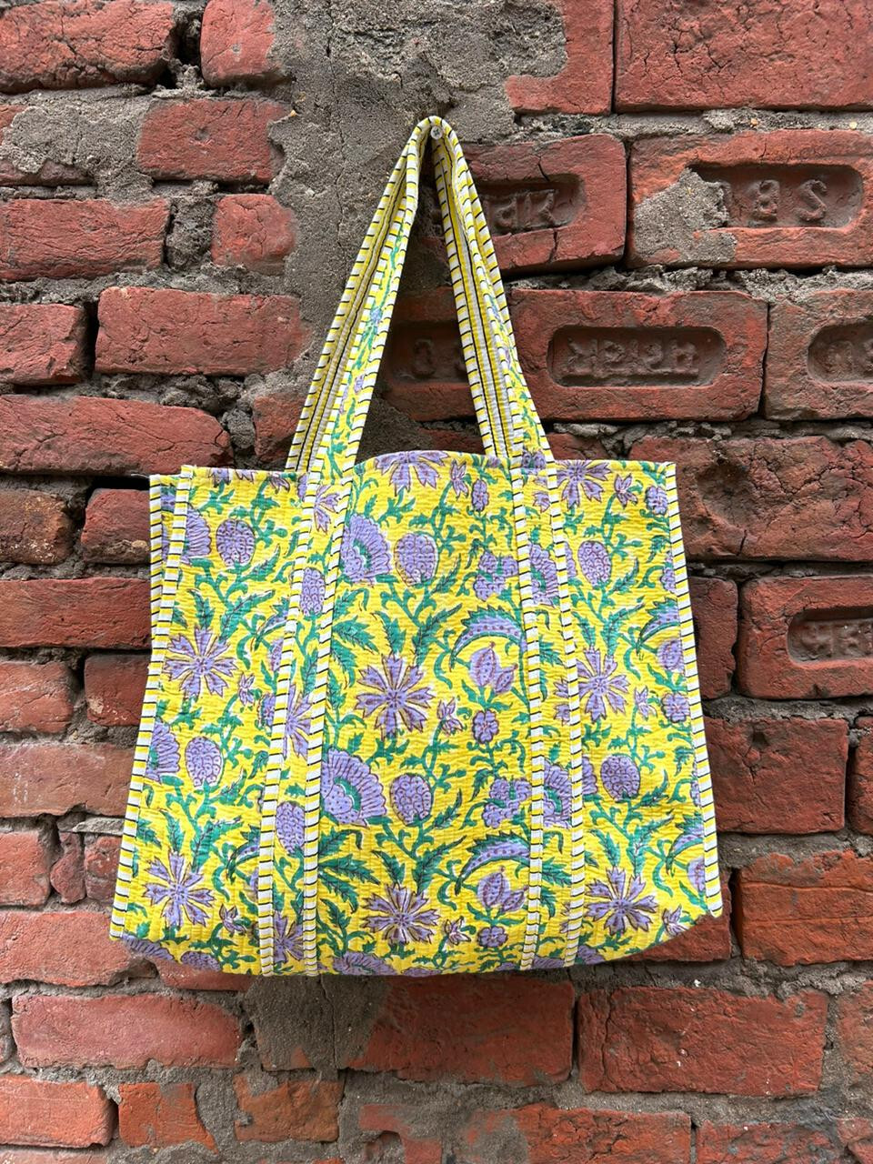 Floral Tote Bags Quilted Handmade Cotton Large Shoulder Shopping Bag For Women