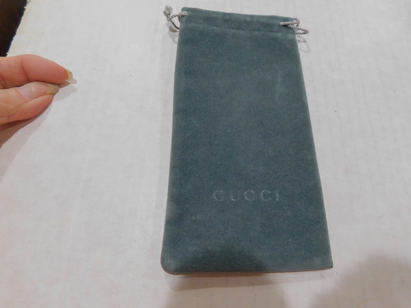 Authentic GUCCI bag very faded velvet green 7 1/2 x 3 3/4″ drawstring closure