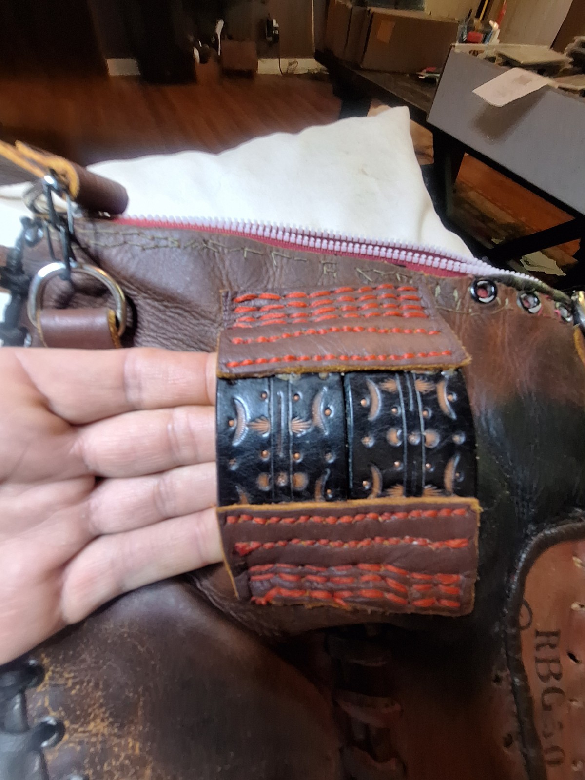 Custom Upcycled Vtg FB Baseball Mitt Shoulder Crossbody Hip/Sporran Real Fur Bag
