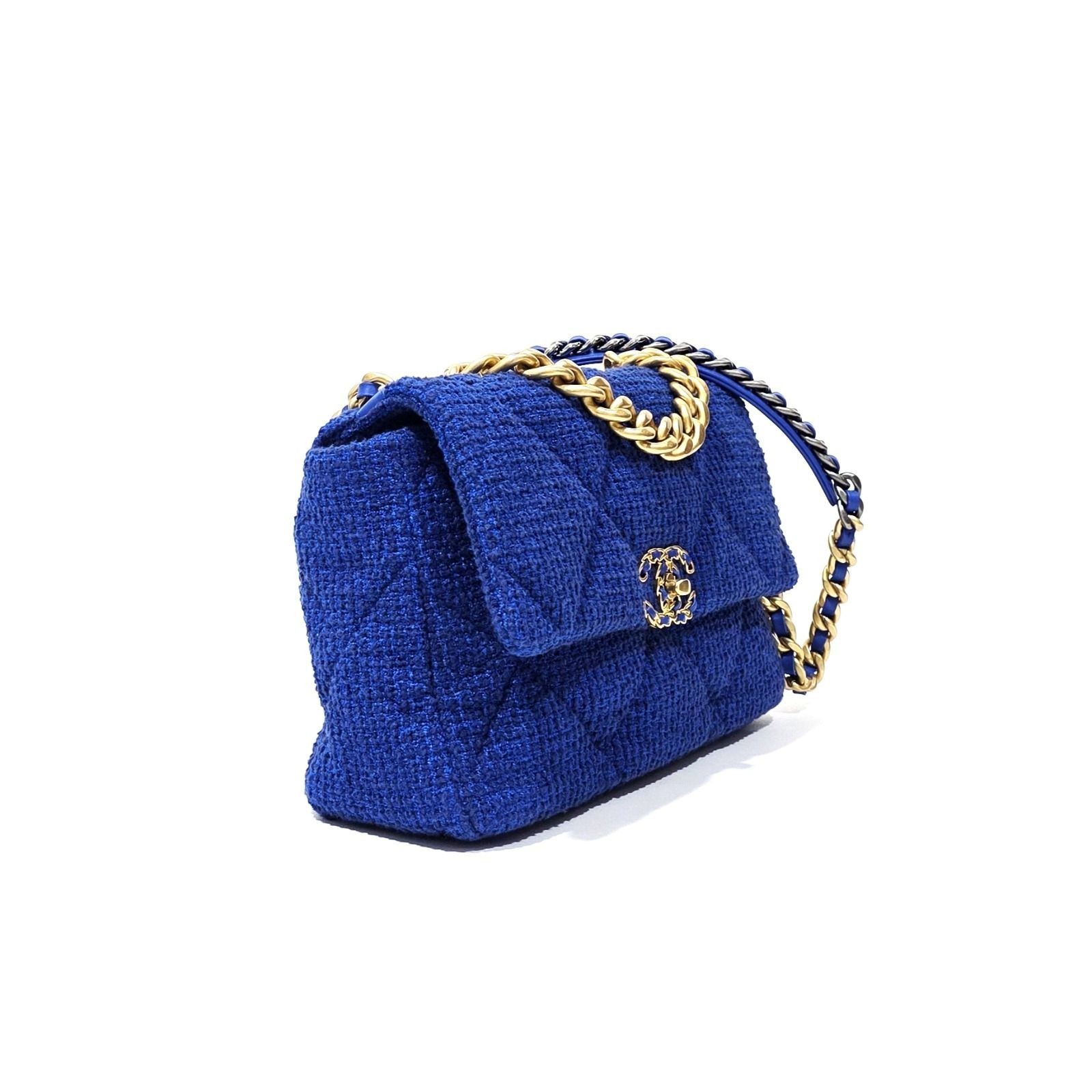 Chanel 19 Flap Mixed-Metal Hardware Blue Tweed Bag 30x18x9cm SN:31291616