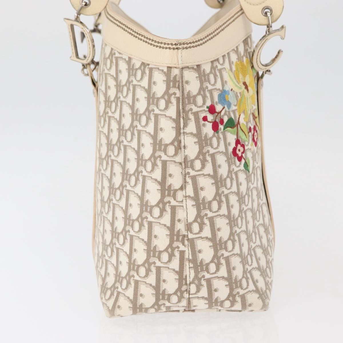 Christian Dior Trotter Canvas Tote Bag Beige Silver Auth 179002A