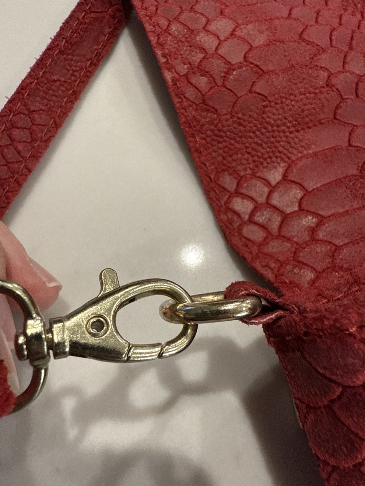 Sofia C. Satchel Purse Bag Red Leather Reptile Made In Italy, 9 x 7 x 1″