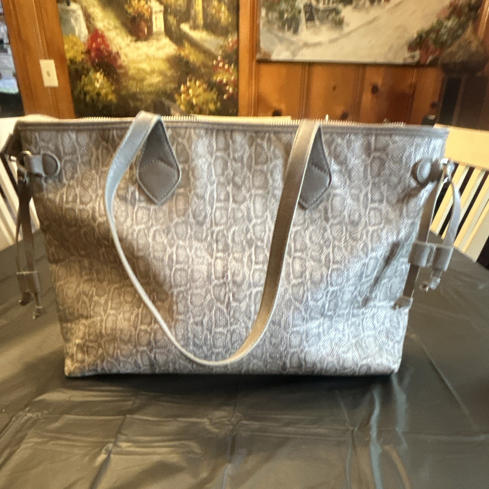 Simply Southern Gray Python Print Tote Purse Faux Leather Shoulder Bag