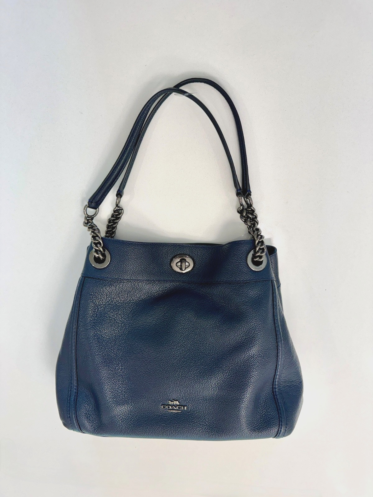Coach Edie Turnlock Handbag 36855 Navy Blue Leather Shoulderbag Gunmetal