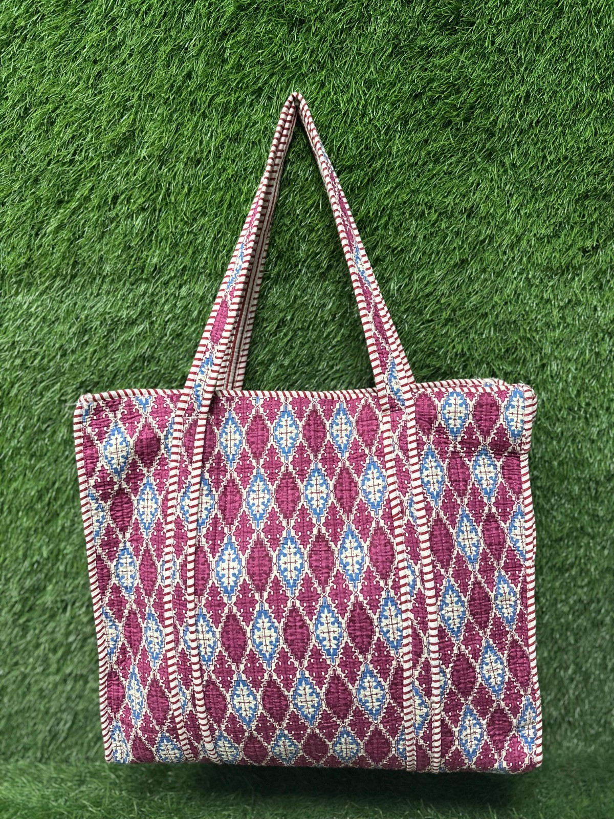 Maroon Floral Print Women’s Boho Handbag Cotton Indian Handmade Quilted Tote Bag