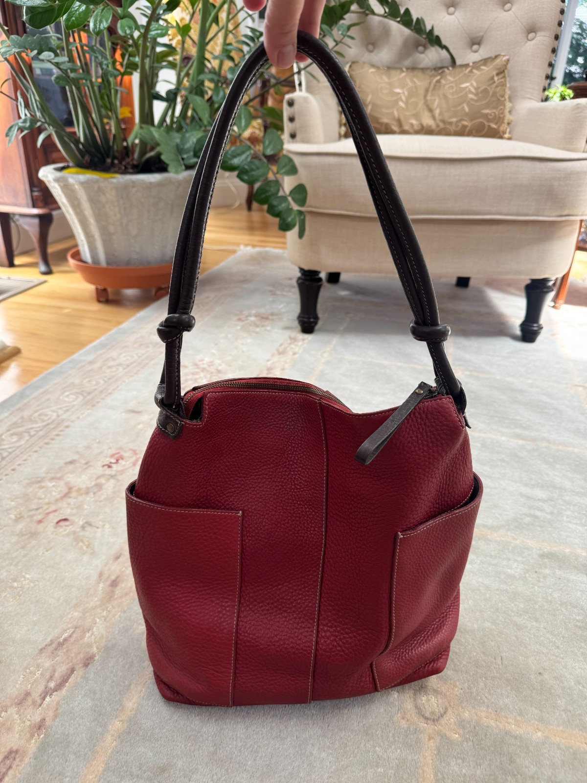 Sundance Merlot Red Pebbled Leather Hobo Bag – leather handles – 12.5”H 16”L 5”D