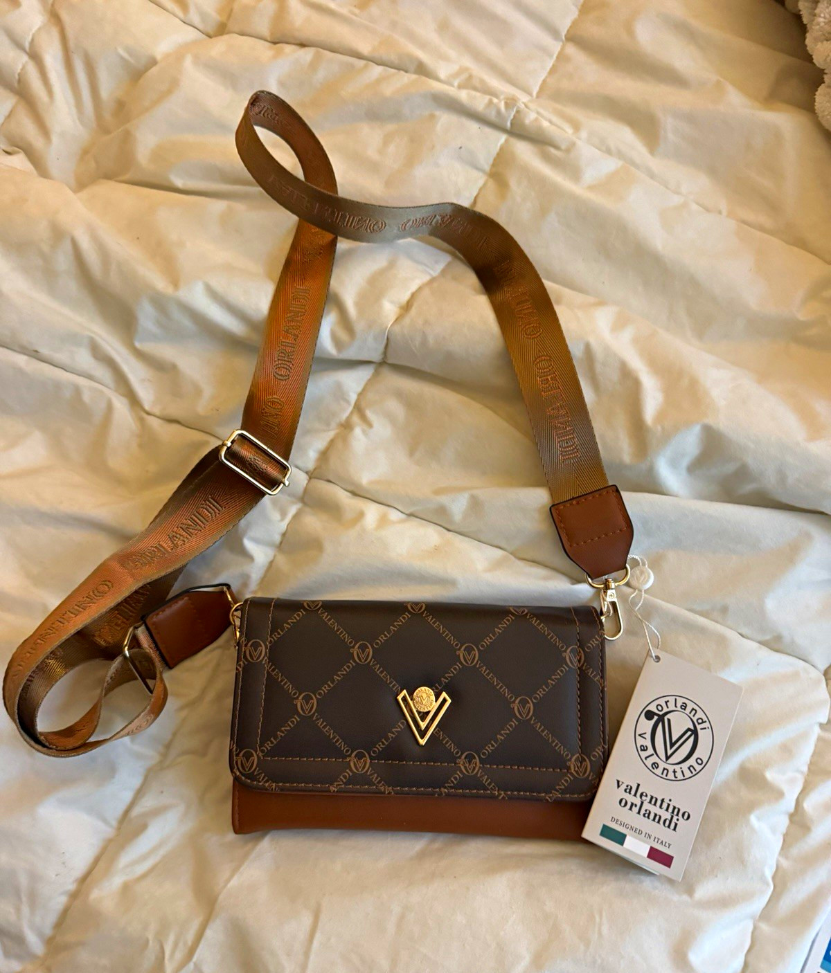 Valentino Orlandi Brown Logo Crossbody Wallet Bag