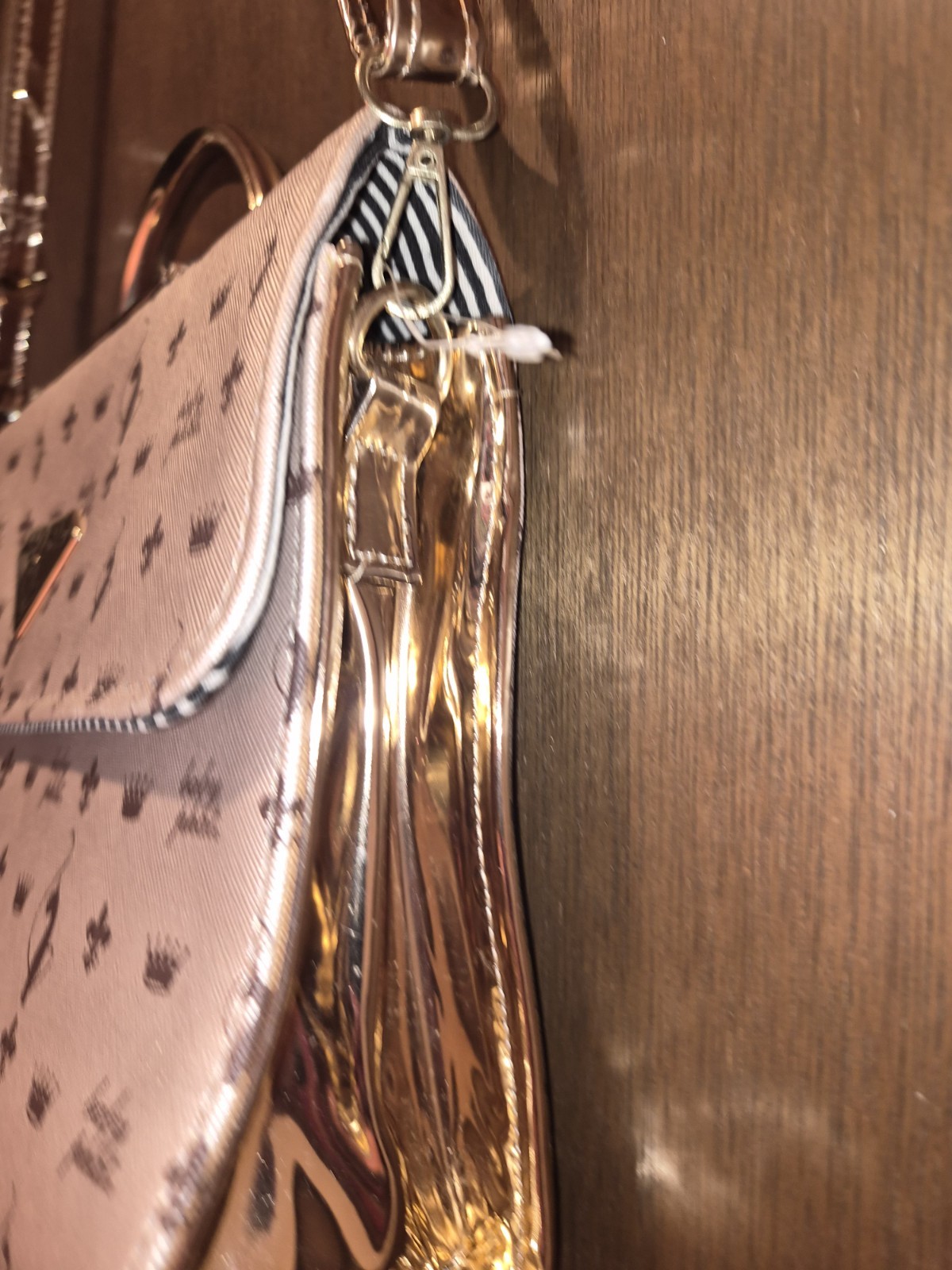 Vtg Baby Phat Metallic Rose Gold Pink Top Handle Crossbody Monogram Handbag