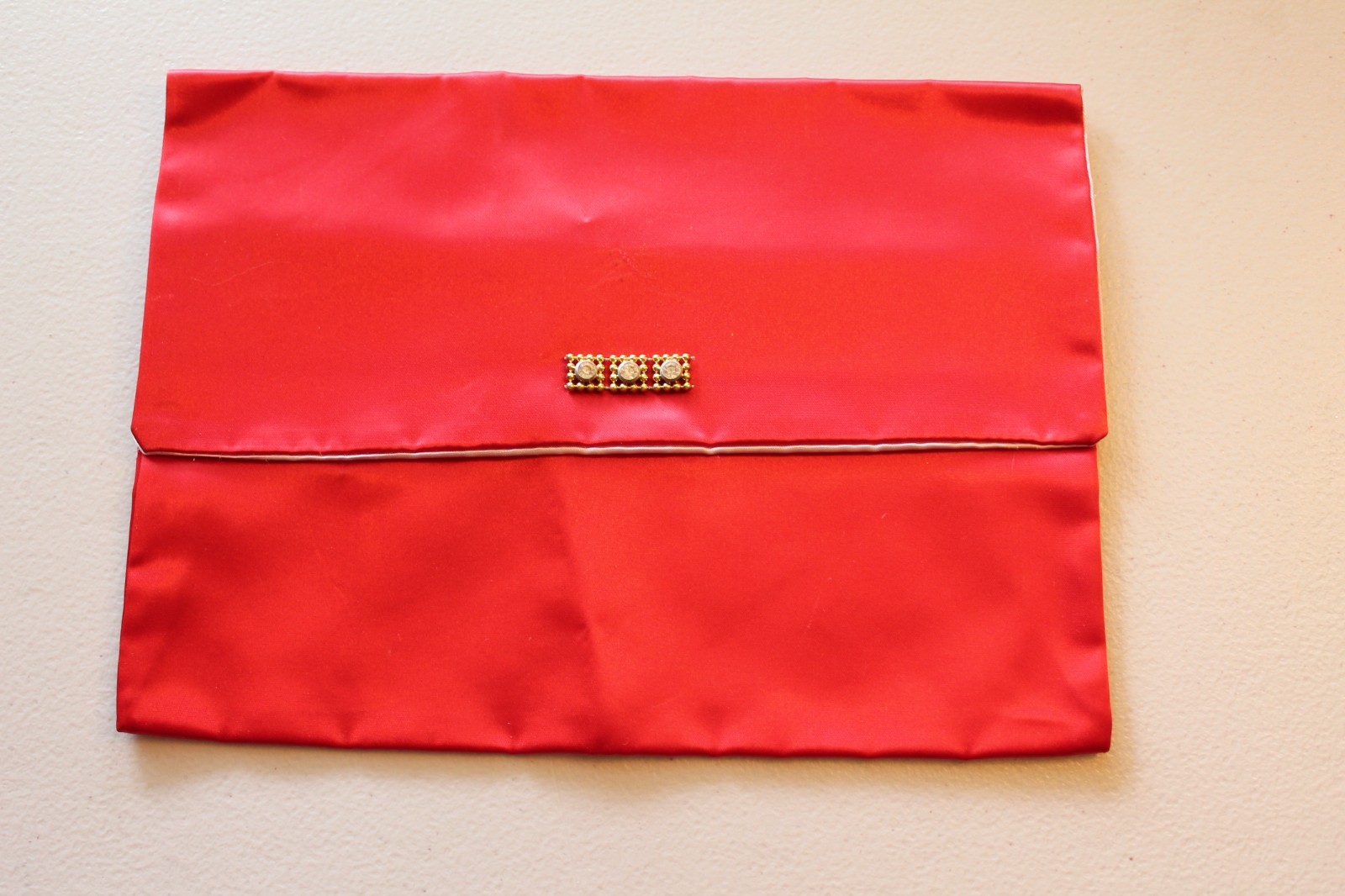 Vintage Christian Dior Red Satin Lingerie or Jewelry Travel Pouch Rhinestones