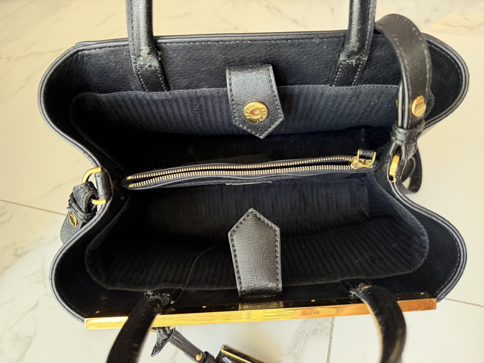 FENDI 2JOURS Hand Bag Leather 2way Black Leather / Gold