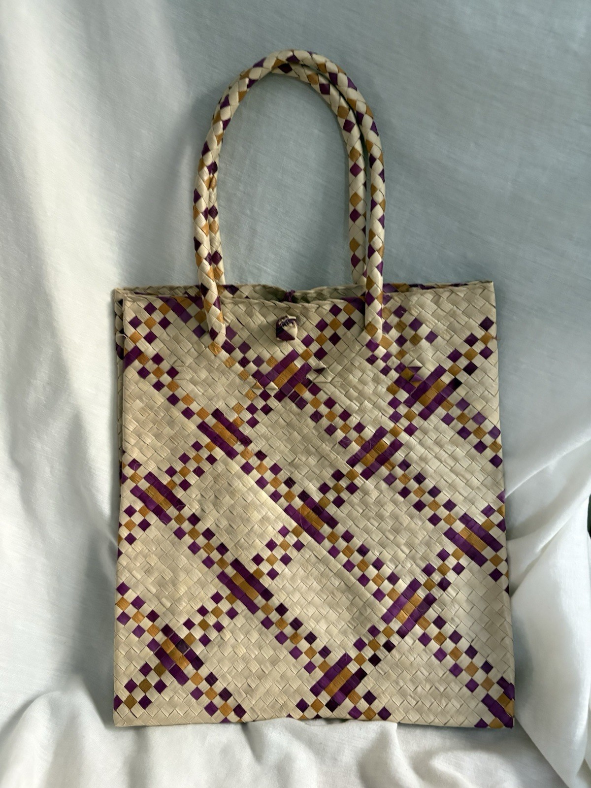 New Filipino Banig Woven Pandan Straw Grass Tote Bag Handmade Philippines