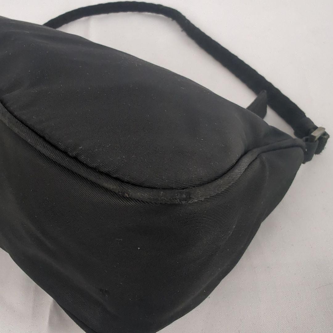 Prada Shoulder Pouch Bag Black Nylon Silver Zip Women Auth 25cm 11cm Used Italy
