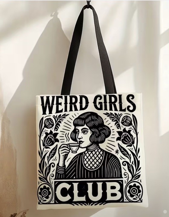 Weird Girls Club Tote Bag. Beige & Black. Perfect For Black Sheep & Individuals.