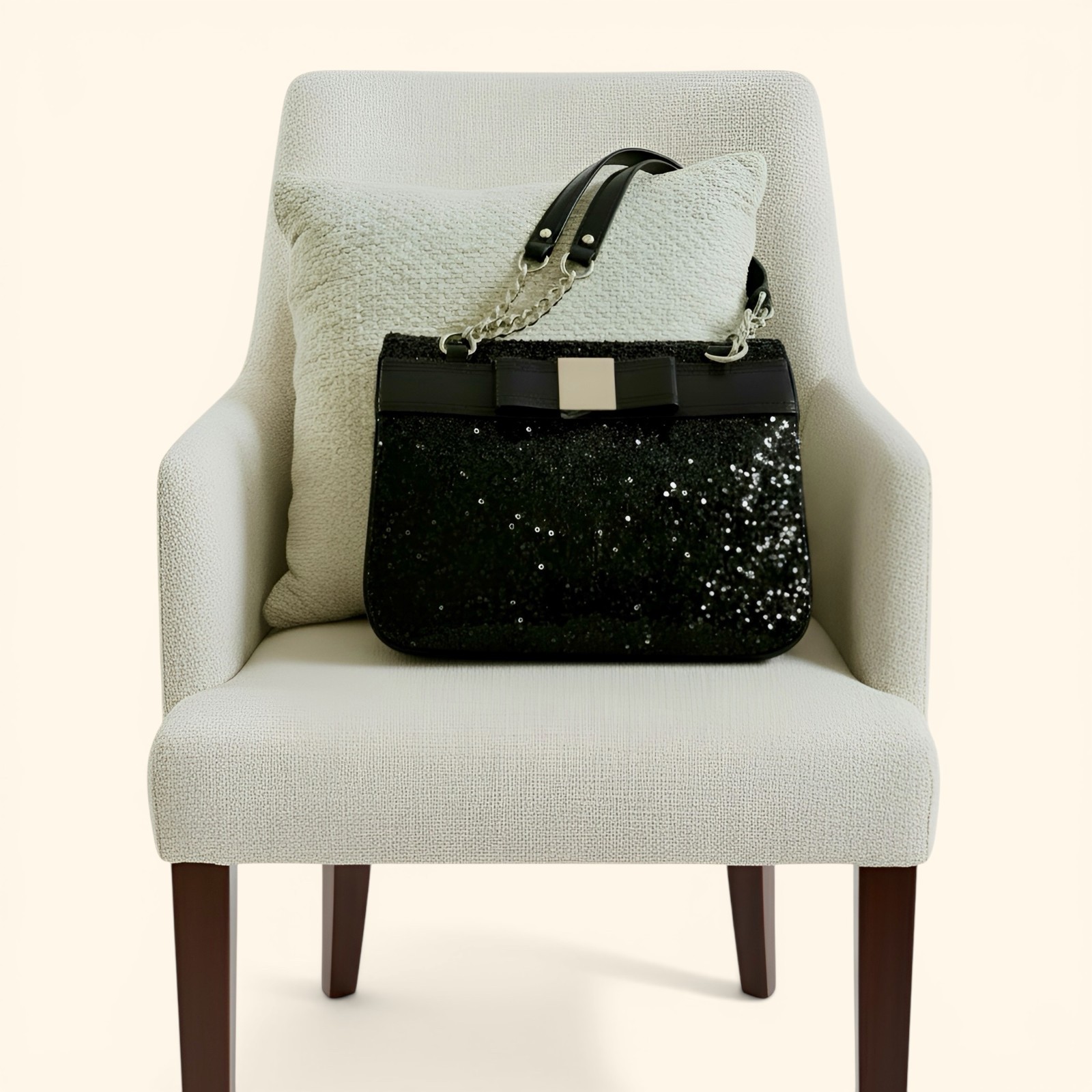 Kate Spade Black Sequin Bow Satchel Darcy Style Top Handle Shoulder Bag NWOT