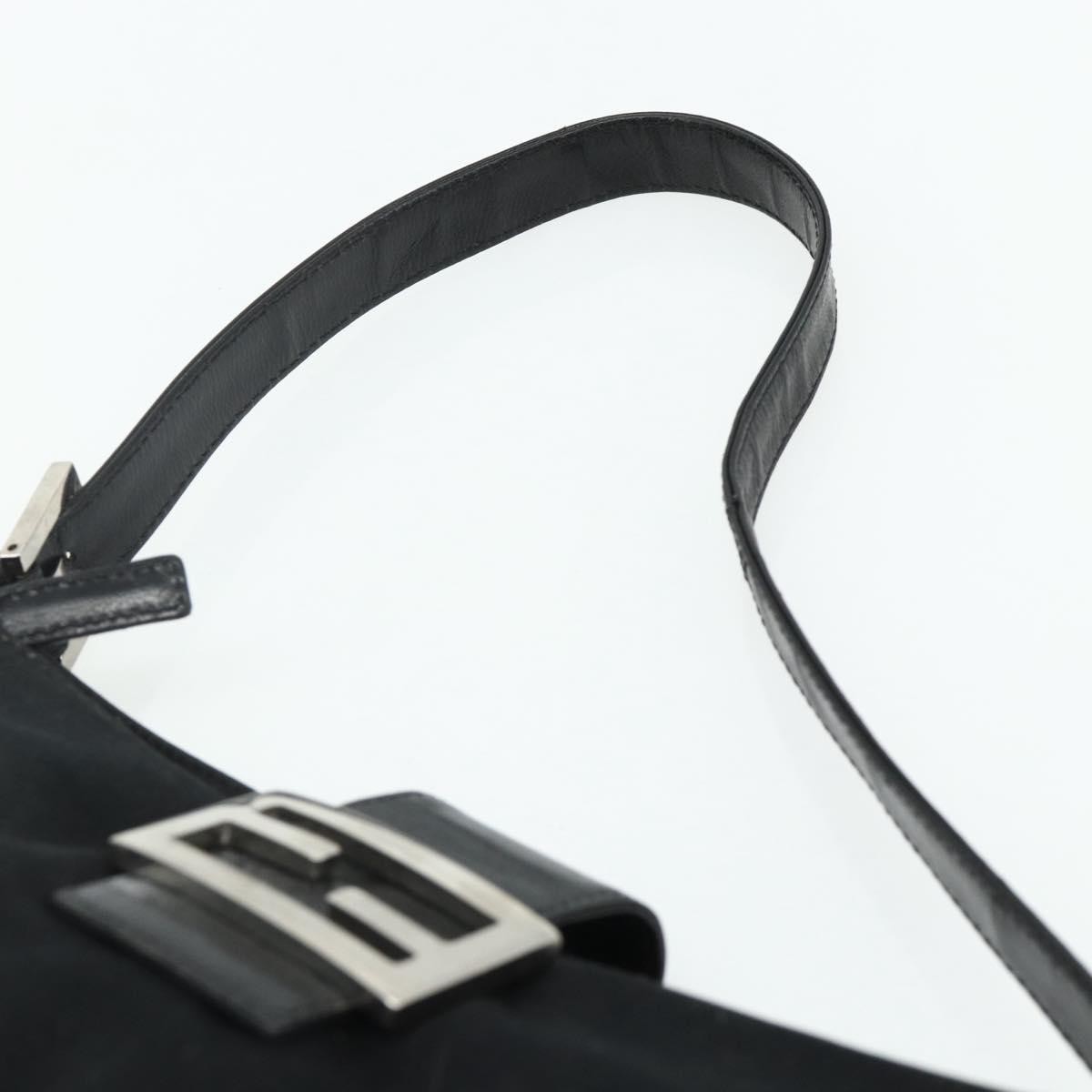 FENDI Mamma Baguette Shoulder Bag Nylon Black Silver Auth bs35060
