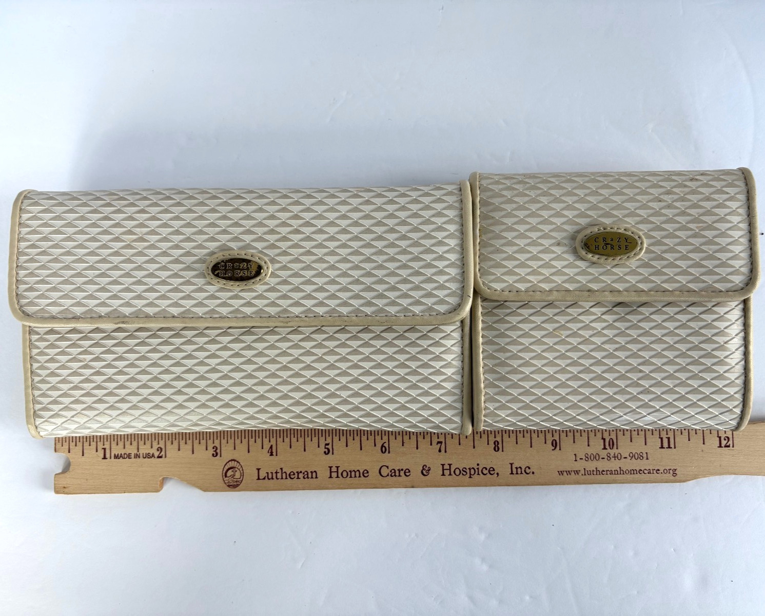 2 Pc. Liz Claiborne Crazy Horse, Clutch & Wallet Argyle/Diamond Logo Tan/Cream