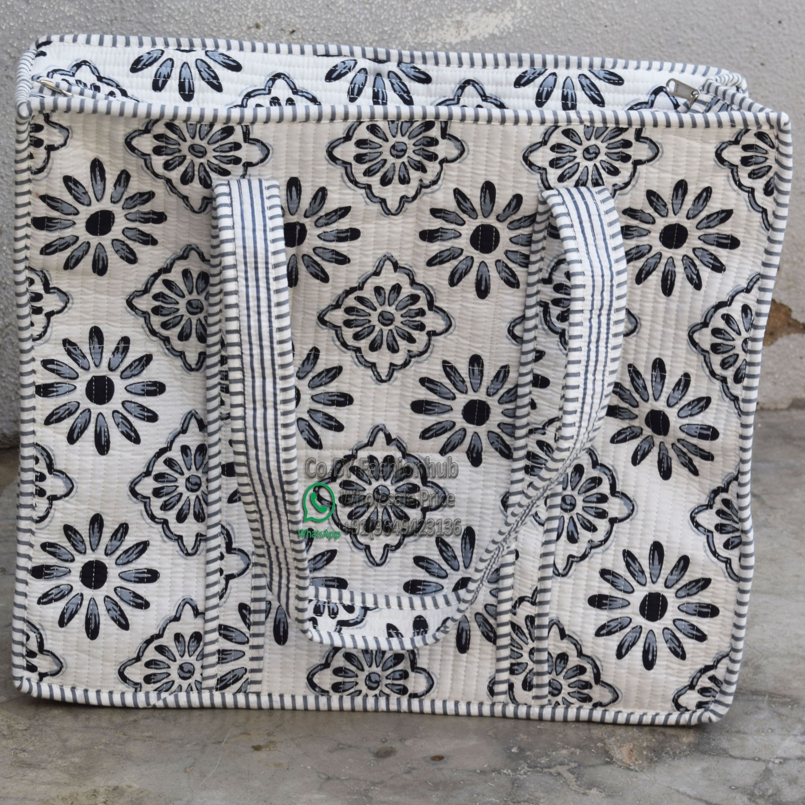 Vintage Block Print Cotton Tote Bag – Handmade Quilted Bohemian Handbag Design