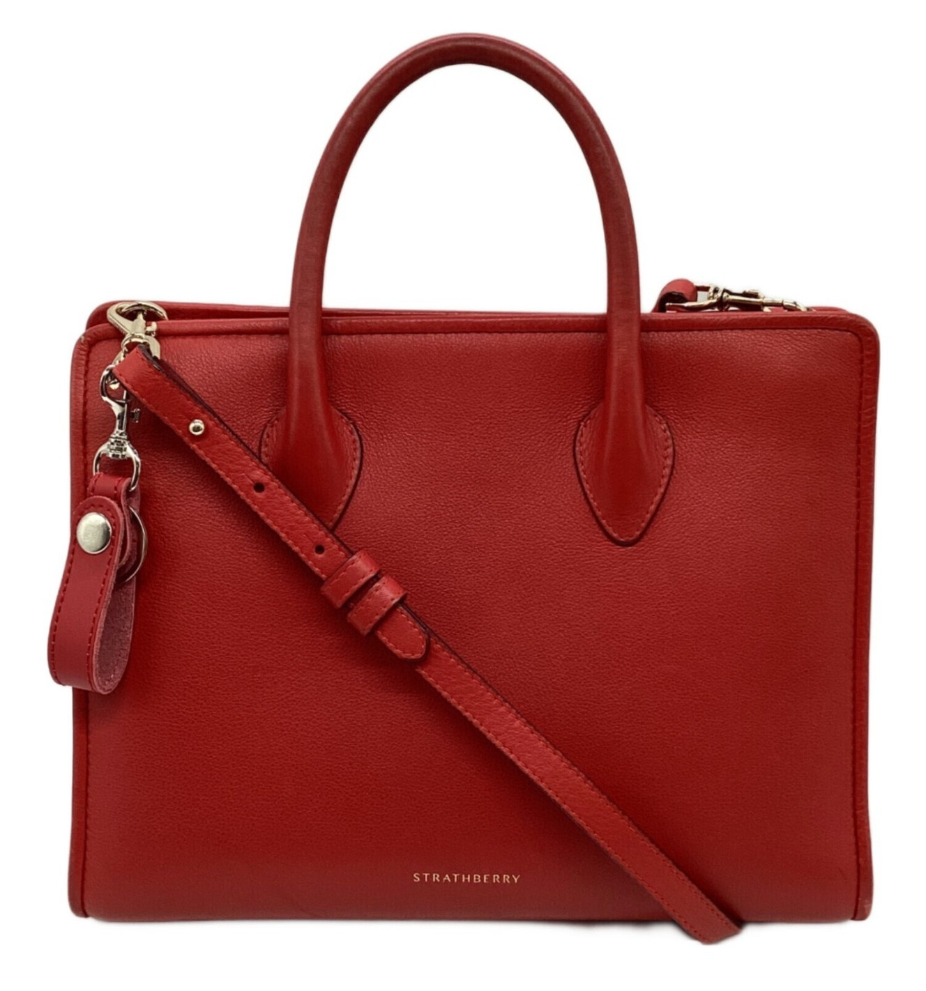 STRATHBERRY Midi Tote Handcrafted Leather 2Way Handbag Red Made in Spain