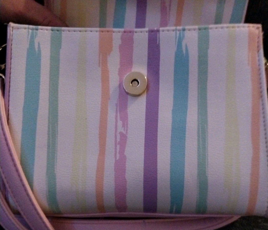Betsey Johnson Be Mine Pastel Striped Crossbody Bag Satchel Flap Purse Small
