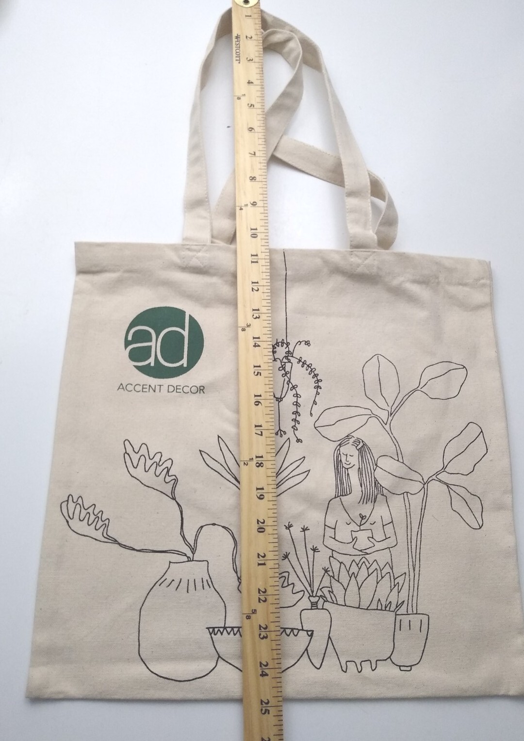 Accent Decor Shopping Bag Tote Beige Canvas Happy Indoor Gardner Theme