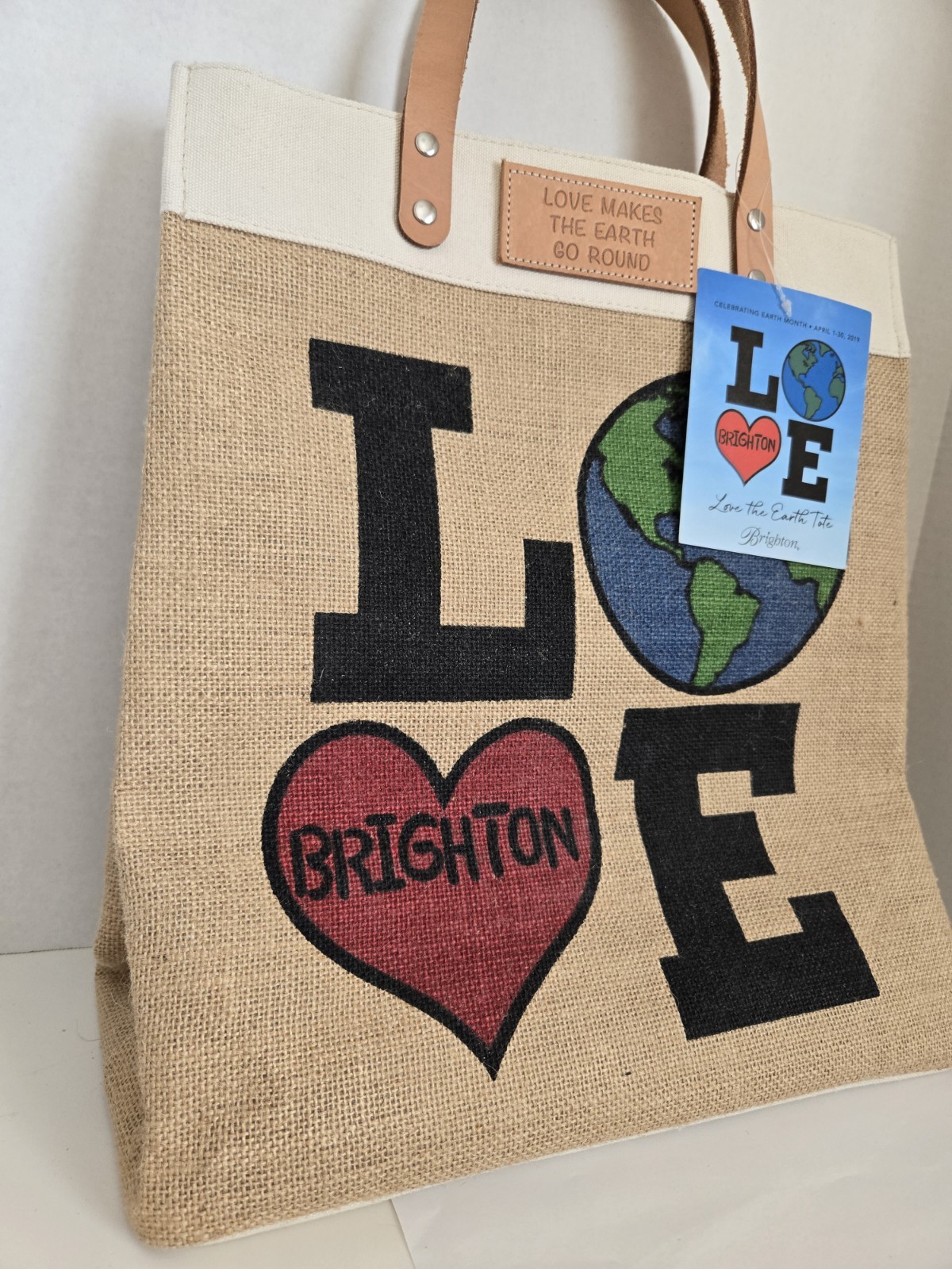 Brighton Love The Earth Day Natural Jute Leather Shopper Tote Bag w/Original Tag
