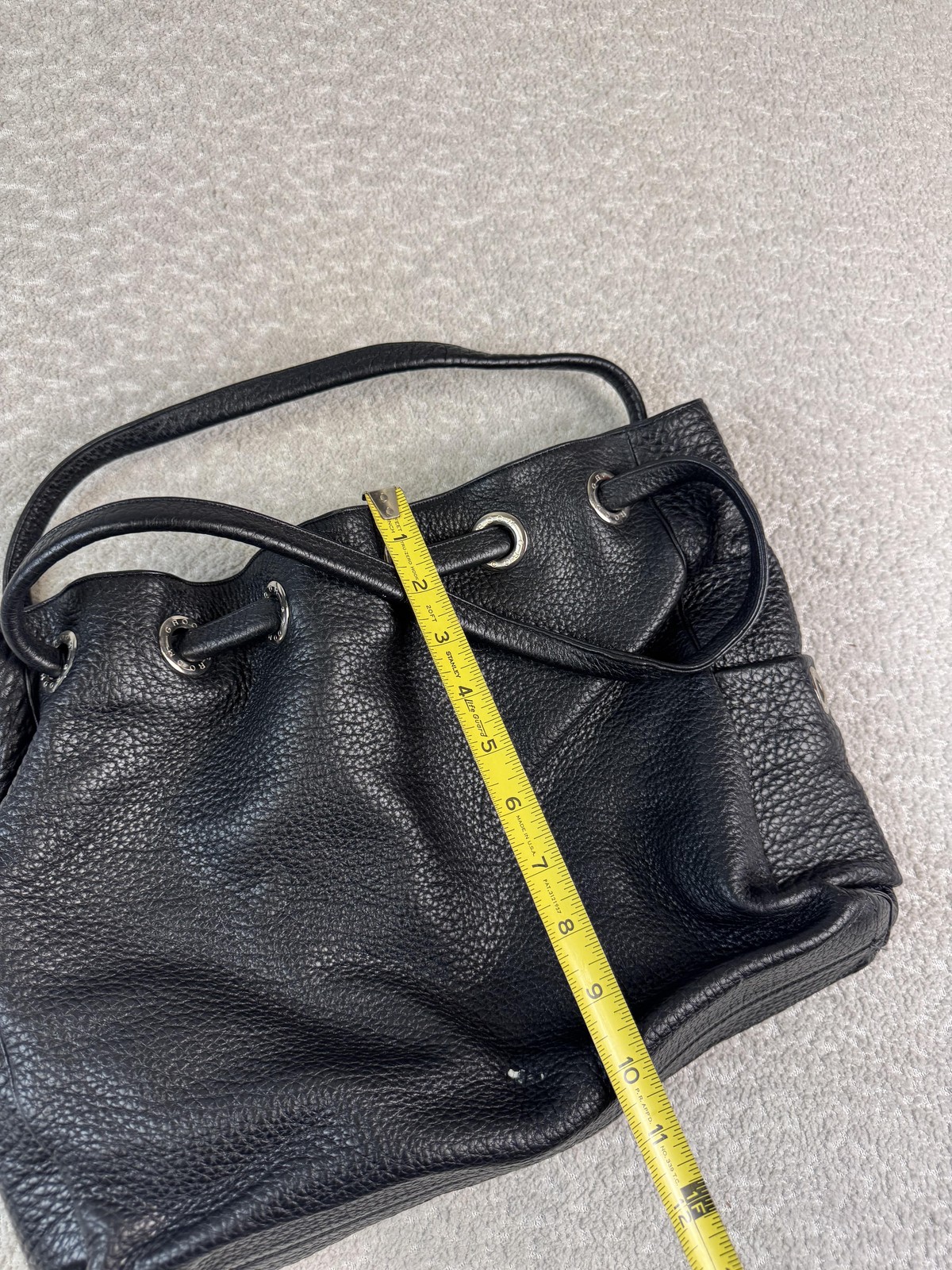 Groom Paris Shoulder Bag Womens Black Full Grain Leather Drawstring Purse France
