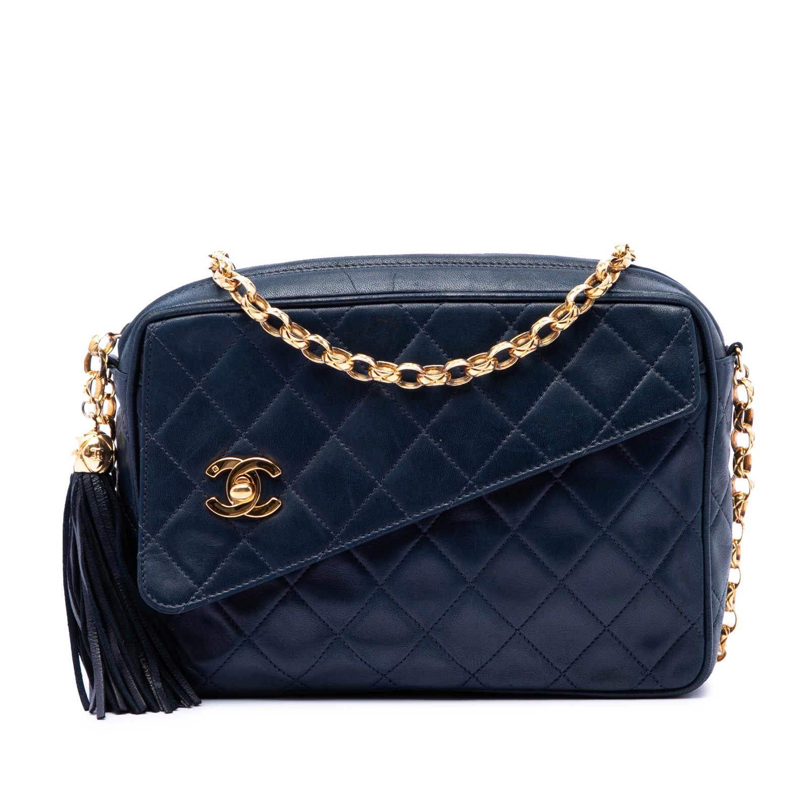 Chanel CC Quilted Lambskin Tassel Camera Bag Pre-Loved Navy