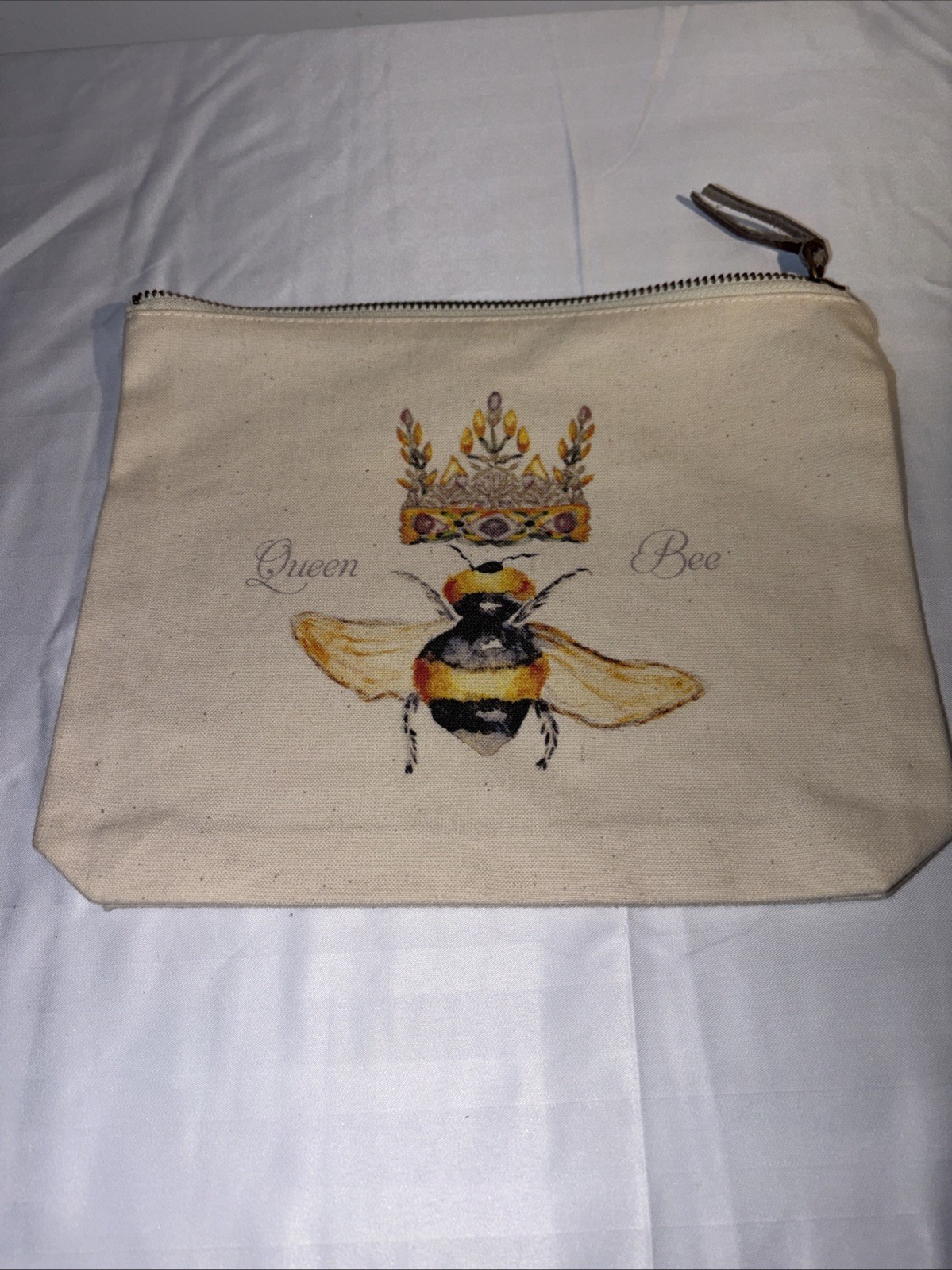 French Graffiti Queen Bee 100% Cotton Zip Pouch Size Medium
