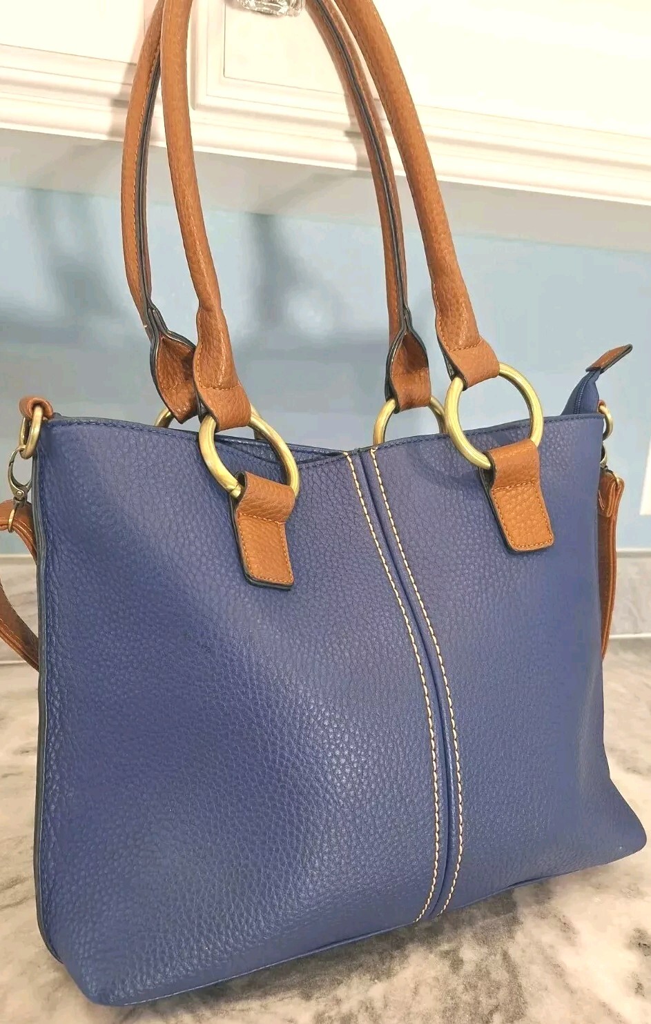 Clearance BLUE Adj Crossbody Shoulder Handbag Brass Decore Go Anywhere New