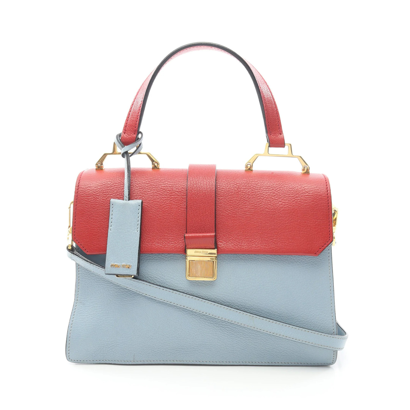 miu miu MADRAS 2WAY Handbag Red Leather #RCB5841