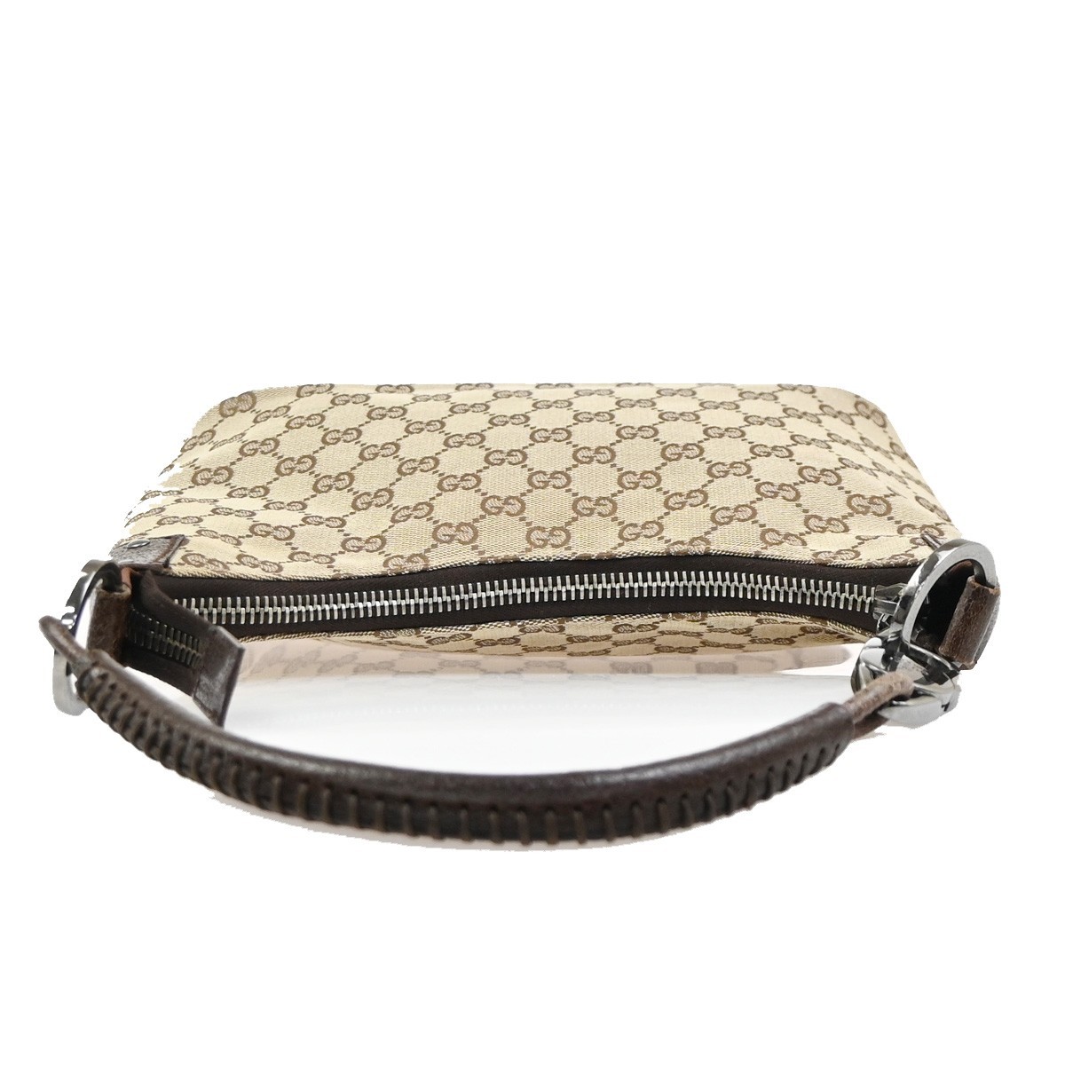 GUCCI Logo GG Pattern Shoulder Hand Bag Canvas Leather Beige Brown Italy 76MA490